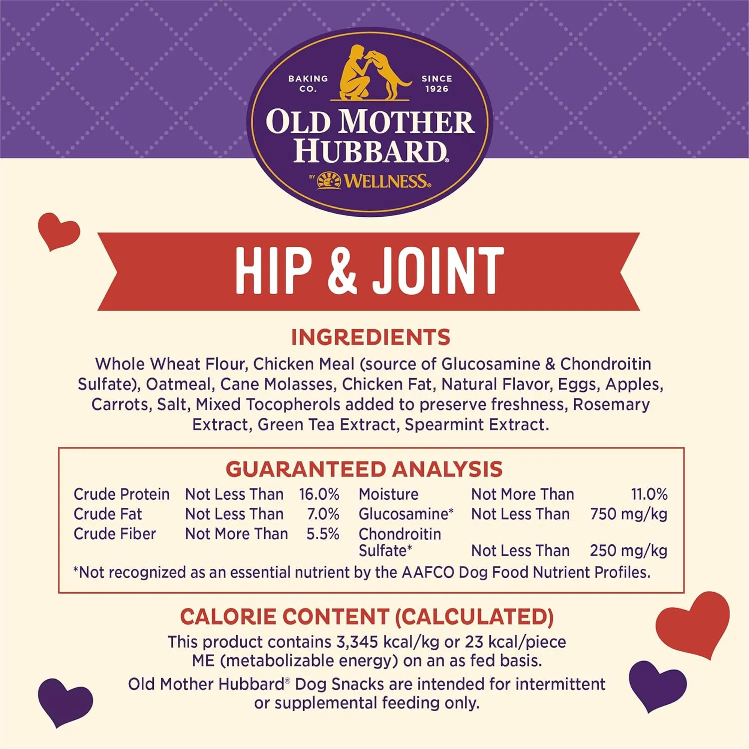 Old Mother Hubbard Wellness Hip & Joint Dog Biscuits, Natural, Training Treats, Chicken, Apples, Oats, and Carrots Flavor, Mini Size, (20 Ounce Bag)