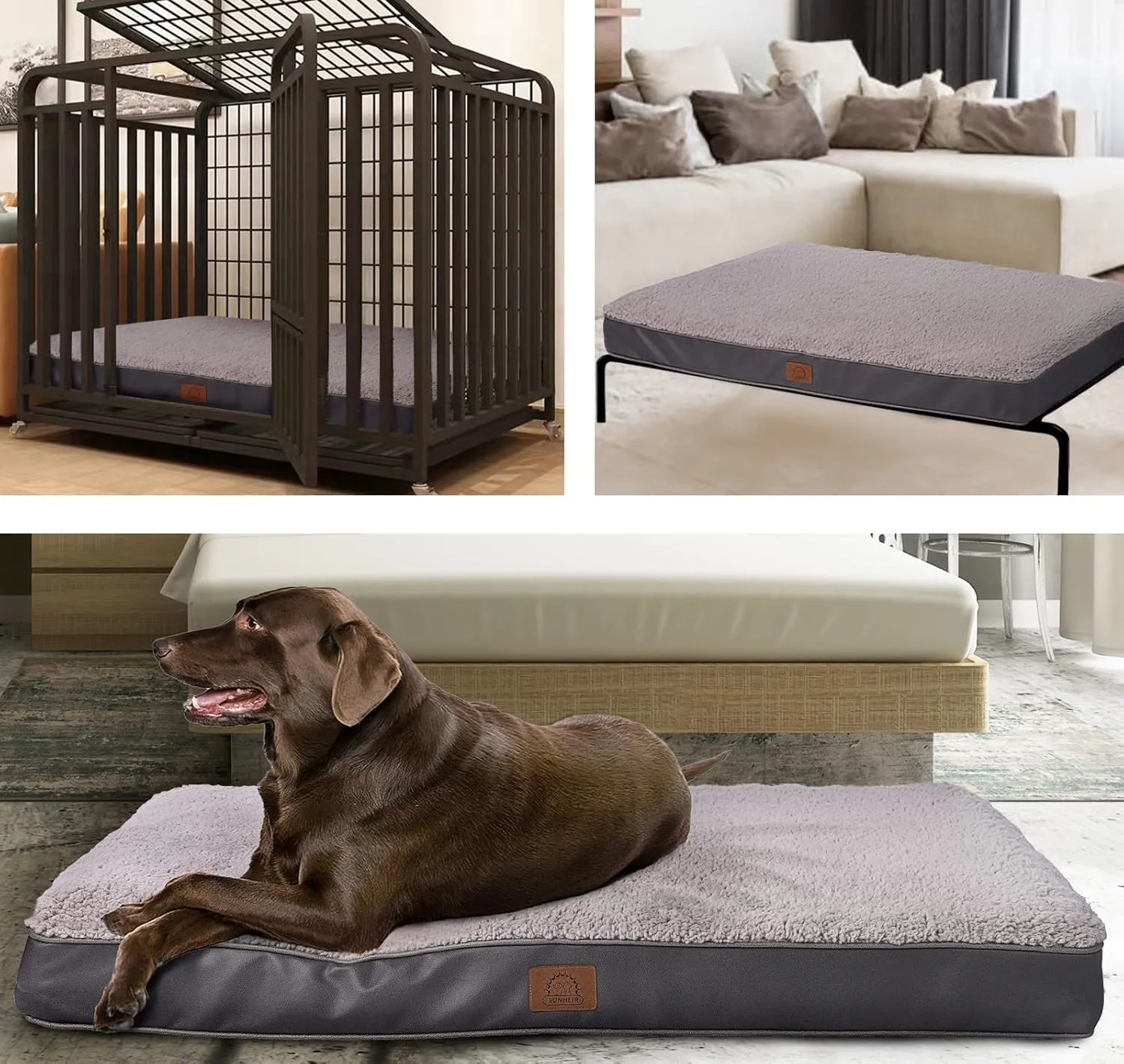 Orthopedic Dog Bed for Large Dogs, Removable Waterproof Cover and Egg-Crate Foam, Machine Washable (Grey, 24.0" L x 16.0" W x 3.0" Th)