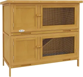 PawHut Wooden Bunny Rabbit Hutch, Small Animal Habitat with Ramp, Removable Tray & Weatherproof Roof, Indoor/Outdoor, Yellow