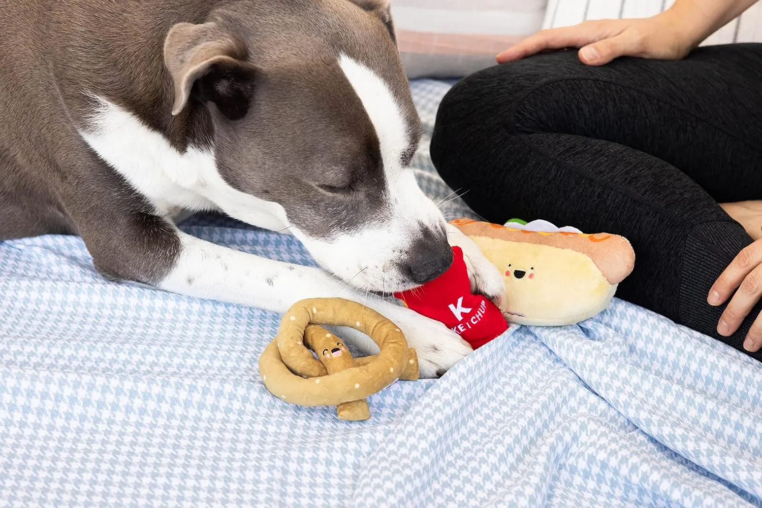 Pearhead Ballpark Dog Toys, Set of 3, Plush Chew Toys for Dogs, Ketchup Pretzel & Hotdog Dog Toy Set, Must Have Pet Accessories for Dog Owners