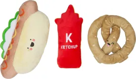 Pearhead Ballpark Dog Toys, Set of 3, Plush Chew Toys for Dogs, Ketchup Pretzel & Hotdog Dog Toy Set, Must Have Pet Accessories for Dog Owners