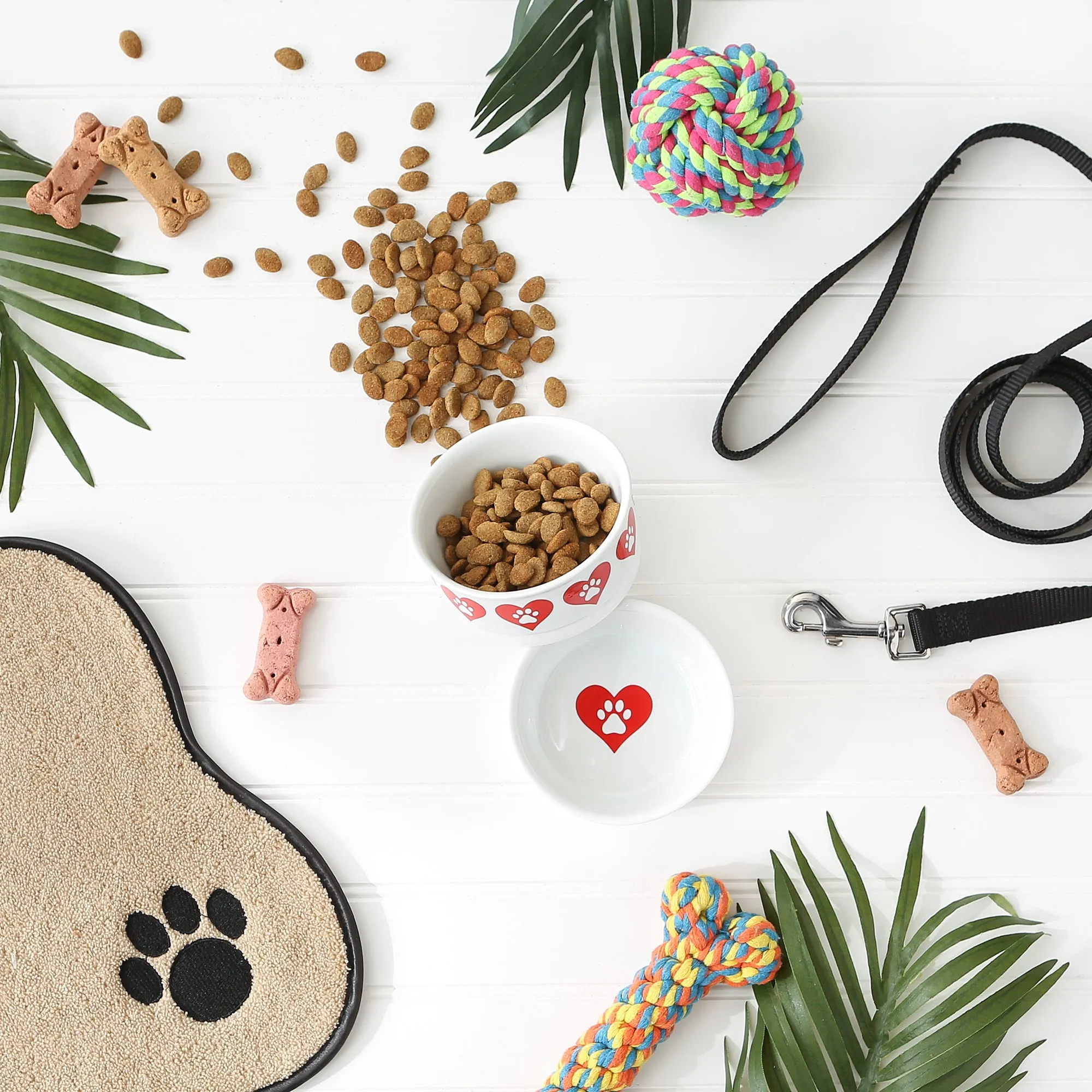 Pet Bowl Heart Paw Small 4.25Dx2H Set of 2