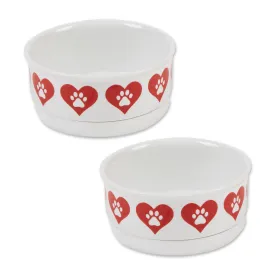 Pet Bowl Heart Paw Small 4.25Dx2H Set of 2