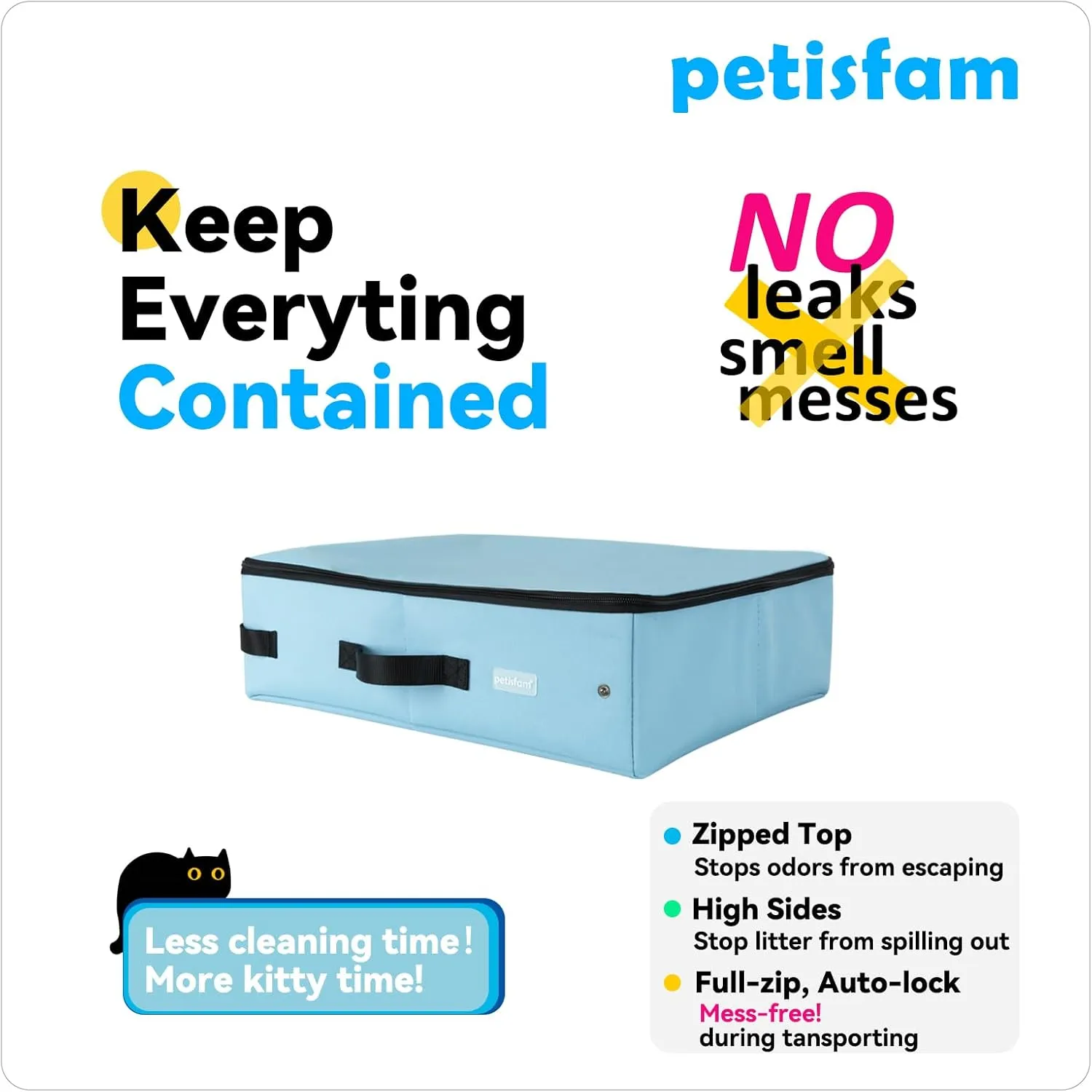 petisfam Portable Travel Cat Litter Box for Medium Cats and Kitty with Zipped Lid to Keep Litter and Odor Contained
