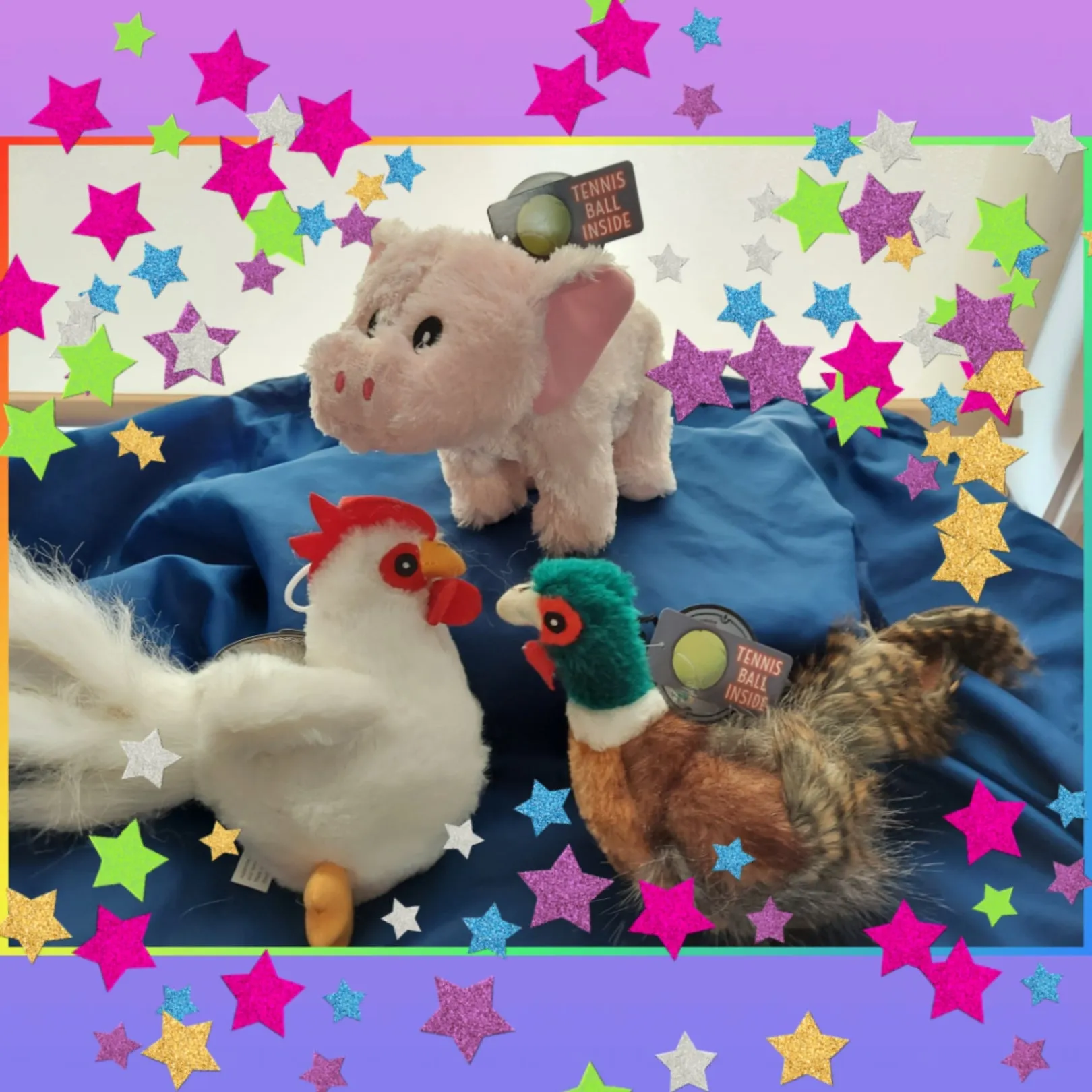 Pheasant, Pig or Chicken Dog Plush Toy with Tennis Ball Inside