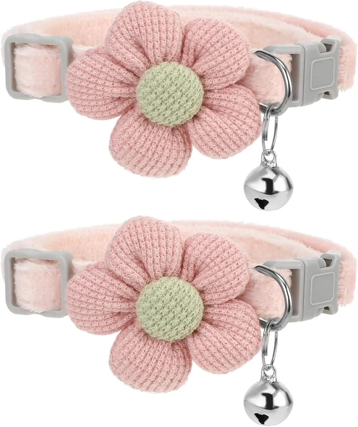 Pink Kitten Collar With Flower and Breakaway Safety Buckle - Cat Collar With Bells, Flannel, Adjustable 7-12 Inch - Pet Supplies