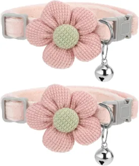 Pink Kitten Collar With Flower and Breakaway Safety Buckle - Cat Collar With Bells, Flannel, Adjustable 7-12 Inch - Pet Supplies