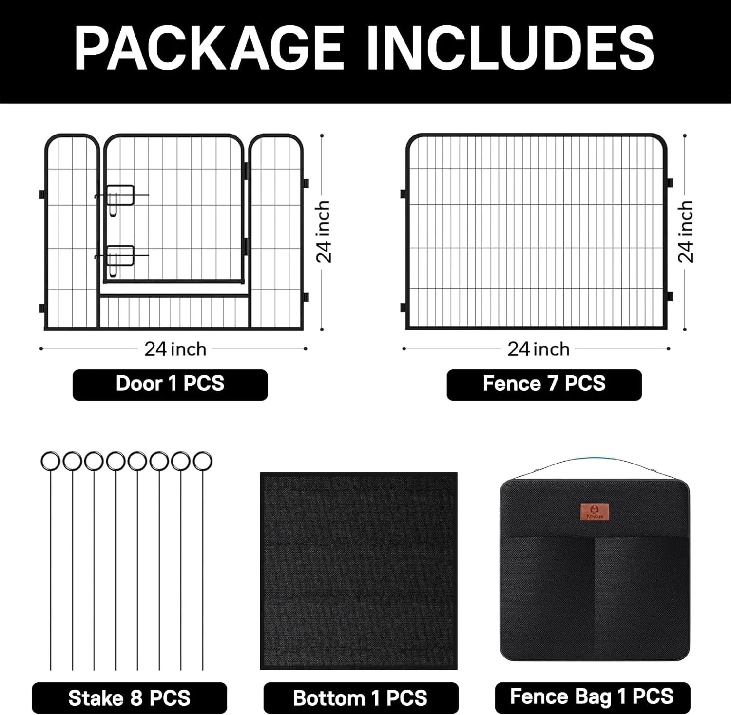 PJYuCien Dog Playpen Plus Storage Bag24" H 8 Panels Puppy Pen with Square Bottom,Heavy Duty Dog Fence for Puppies/Small Dogs