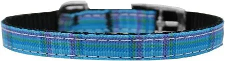 Plaid Nylon Dog Collar with classic buckle 3-8" Blue Size 16
