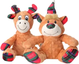 Plaid Pals, Moose and Bear, Set of 2; Christmas Squeaky Dog Toys with Crinkle, Plush Dog Chew Toys, Dog Enrichment Toys