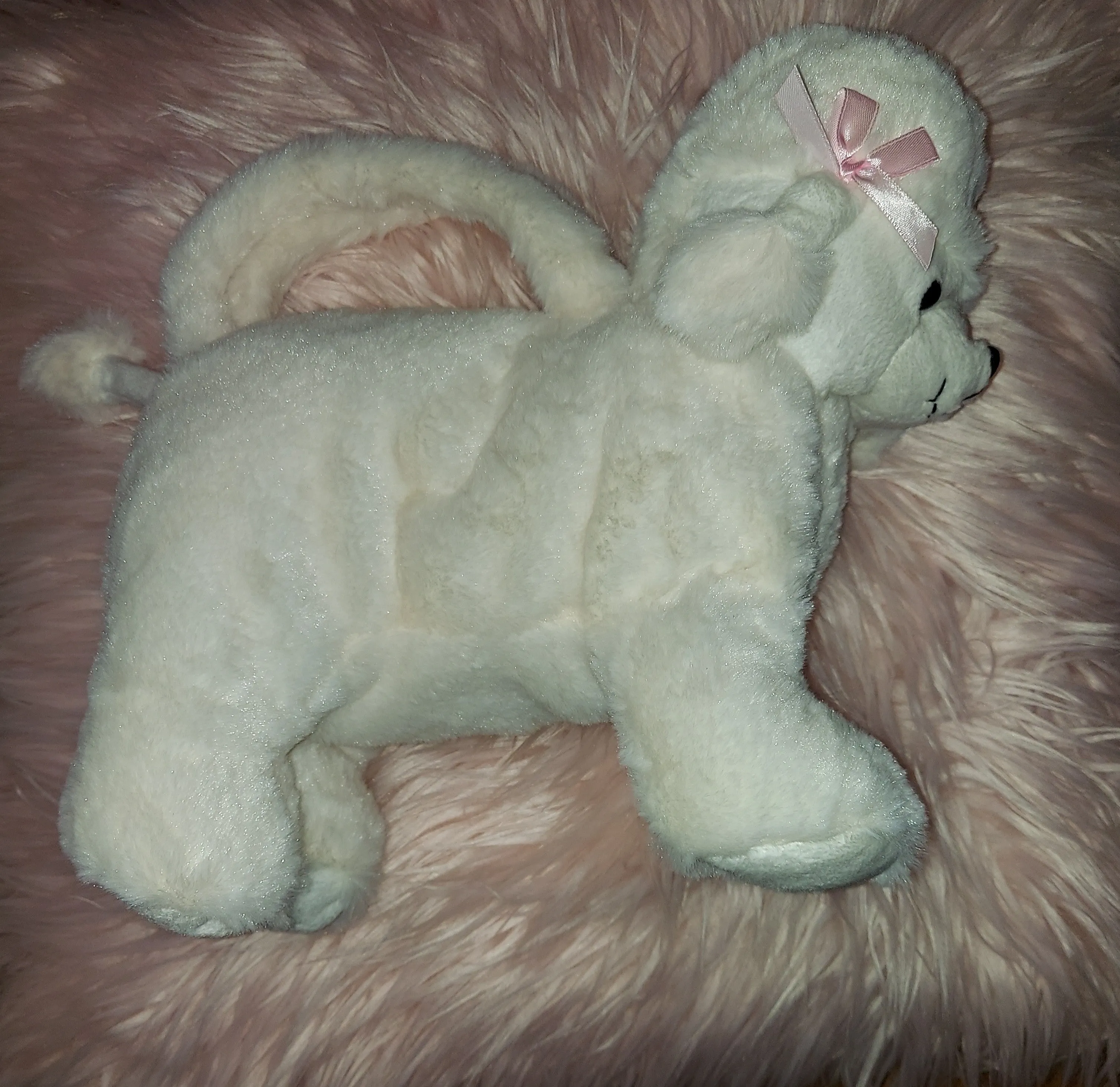 Pretty White Toy Poodle Dog Plush Handbag Purse Zippered Top Children Toy