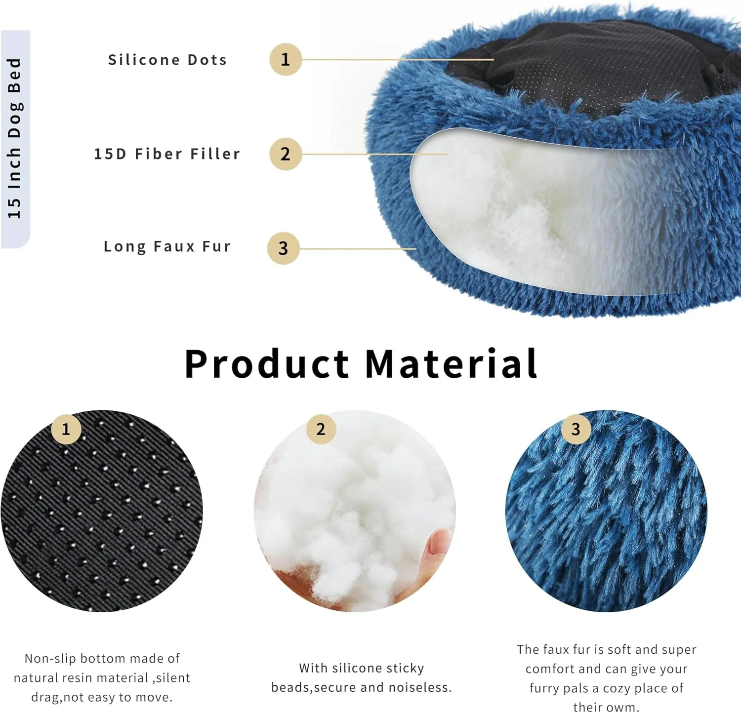 Puppy Bed for Small Dogs Washable 15 Inch for Puppy,Pet Bed Small Size Dogs Donut Fluffy Cozy for Calming Warming Sleeping,Navy Blue