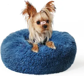 Puppy Bed for Small Dogs Washable 15 Inch for Puppy,Pet Bed Small Size Dogs Donut Fluffy Cozy for Calming Warming Sleeping,Navy Blue