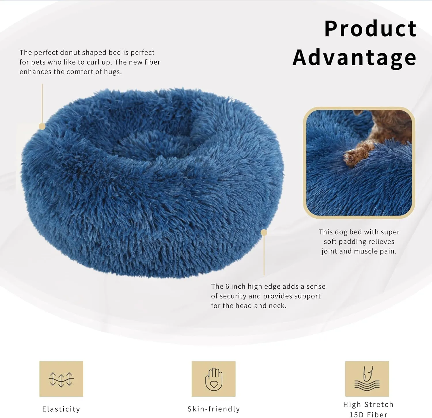 Puppy Bed for Small Dogs Washable 15 Inch for Puppy,Pet Bed Small Size Dogs Donut Fluffy Cozy for Calming Warming Sleeping,Navy Blue