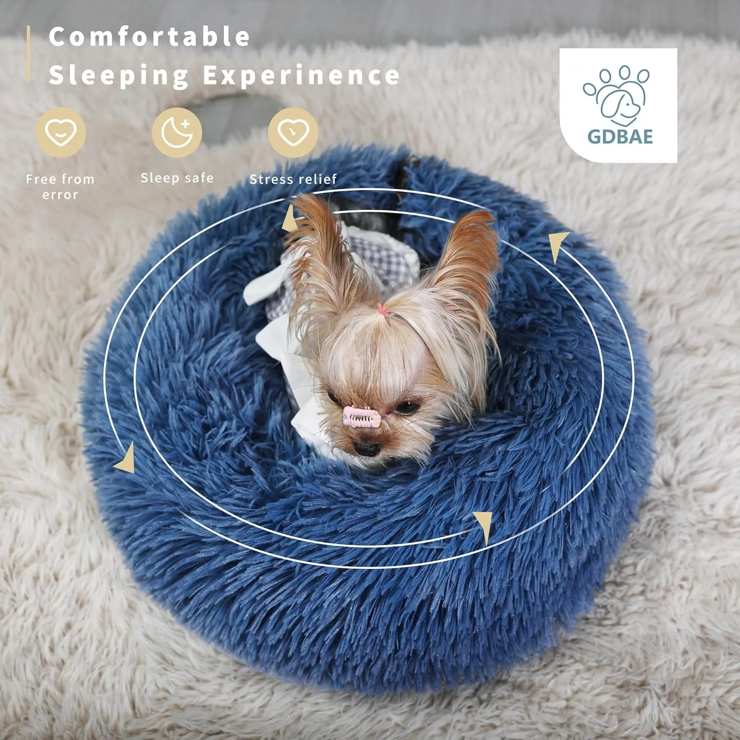 Puppy Bed for Small Dogs Washable 15 Inch for Puppy,Pet Bed Small Size Dogs Donut Fluffy Cozy for Calming Warming Sleeping,Navy Blue