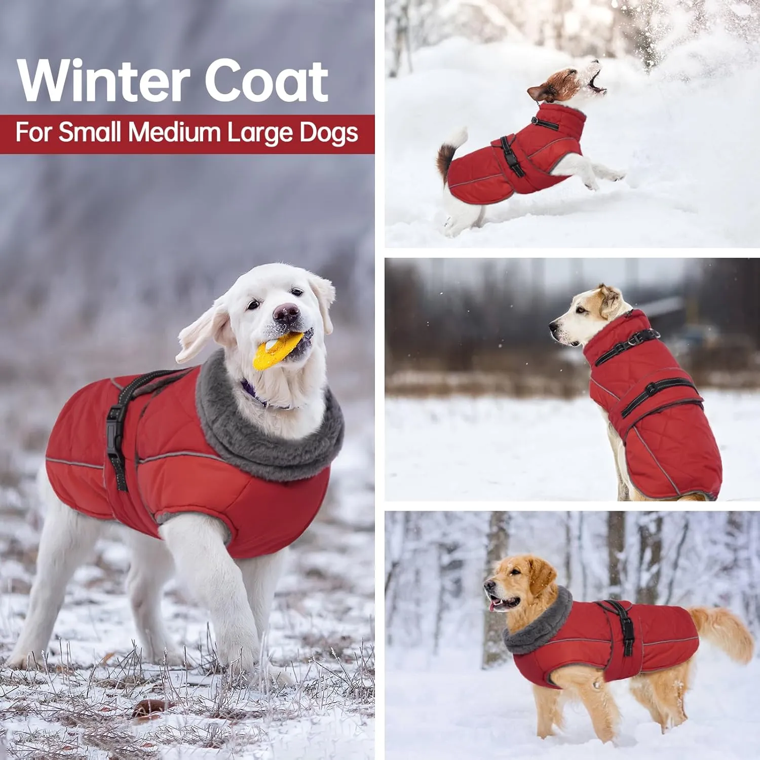 QBLEEV Warm Dog Coat Reflective Dog Jacket Adjustable Dog Winter Coat Turtleneck Dog Clothes for Cold Weather Waterproof Fleece Dog Snowsuit Dog Vest Dog Sweaters Dog Coats for Small Medium Large Dogs