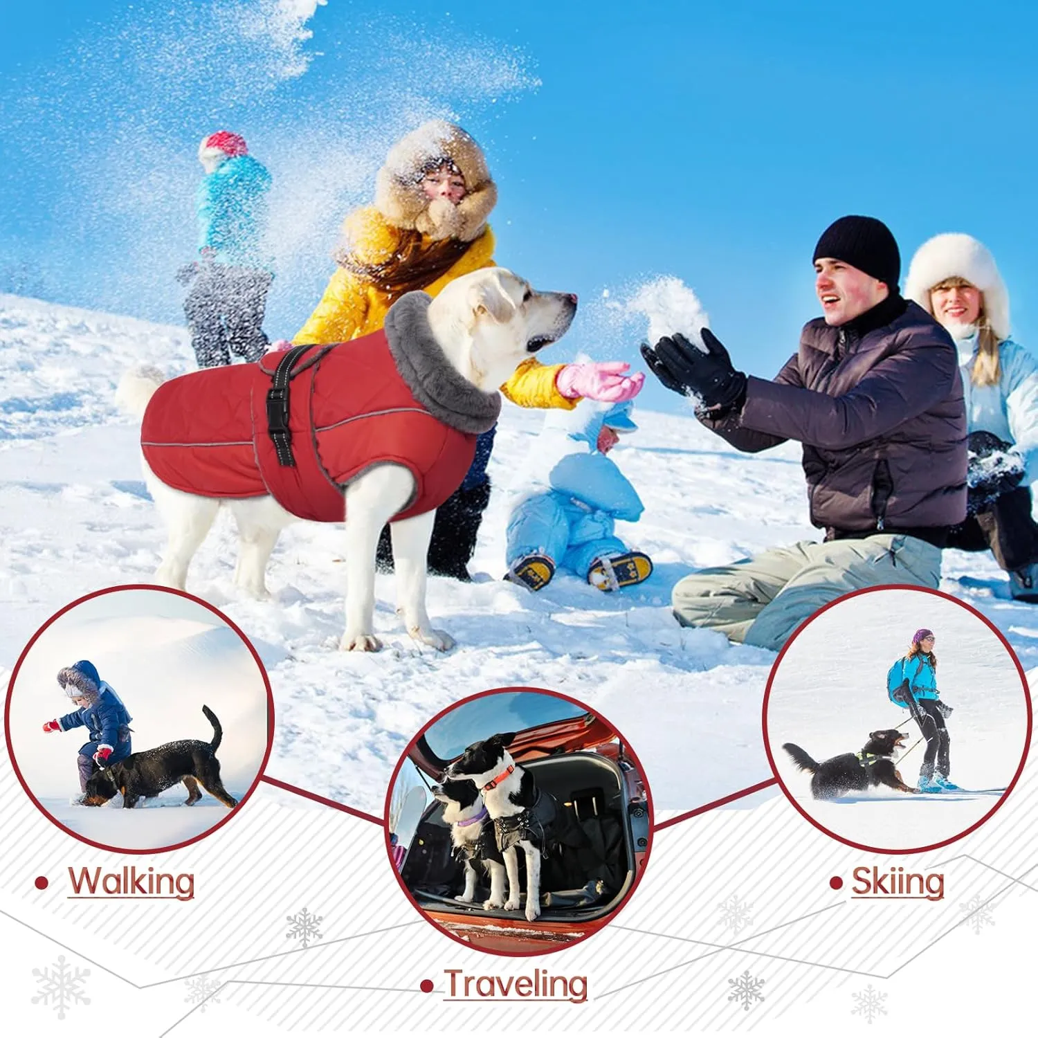QBLEEV Warm Dog Coat Reflective Dog Jacket Adjustable Dog Winter Coat Turtleneck Dog Clothes for Cold Weather Waterproof Fleece Dog Snowsuit Dog Vest Dog Sweaters Dog Coats for Small Medium Large Dogs