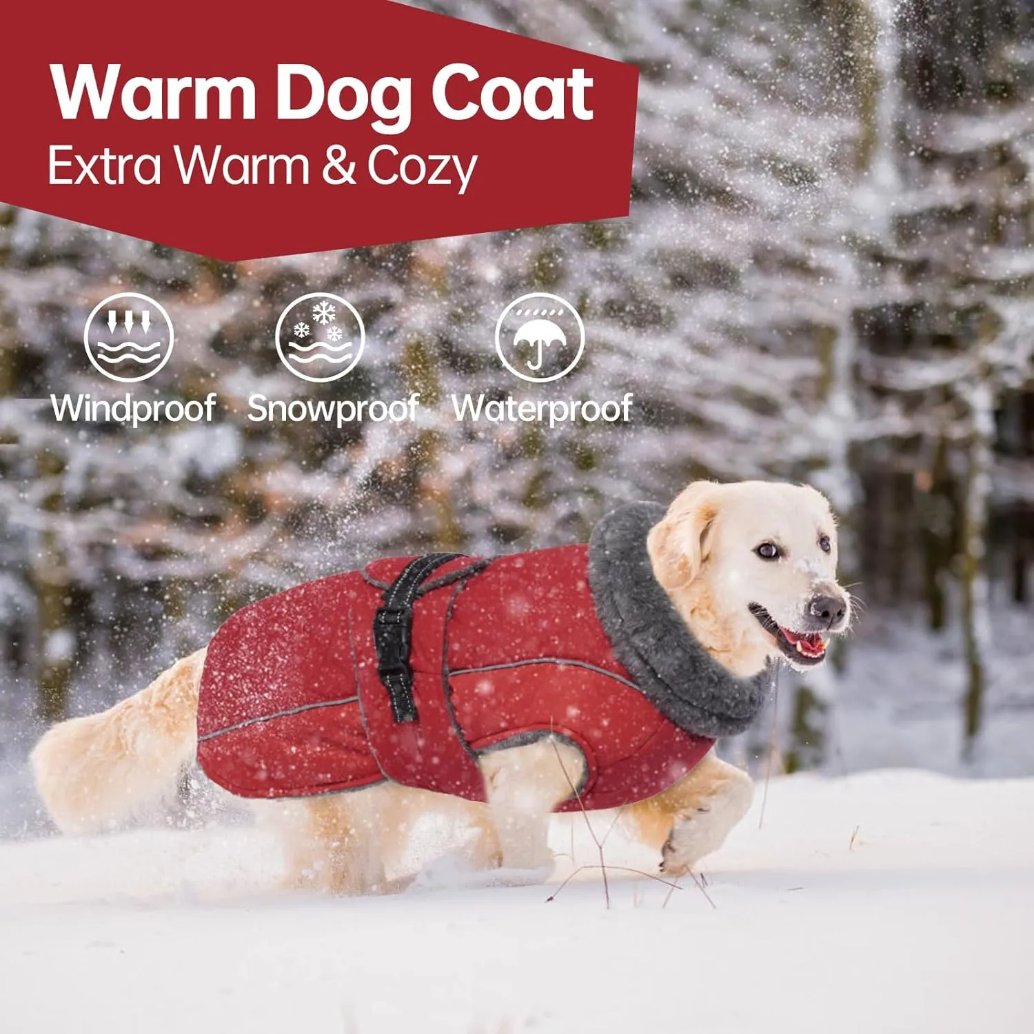 QBLEEV Warm Dog Coat Reflective Dog Jacket Adjustable Dog Winter Coat Turtleneck Dog Clothes for Cold Weather Waterproof Fleece Dog Snowsuit Dog Vest Dog Sweaters Dog Coats for Small Medium Large Dogs