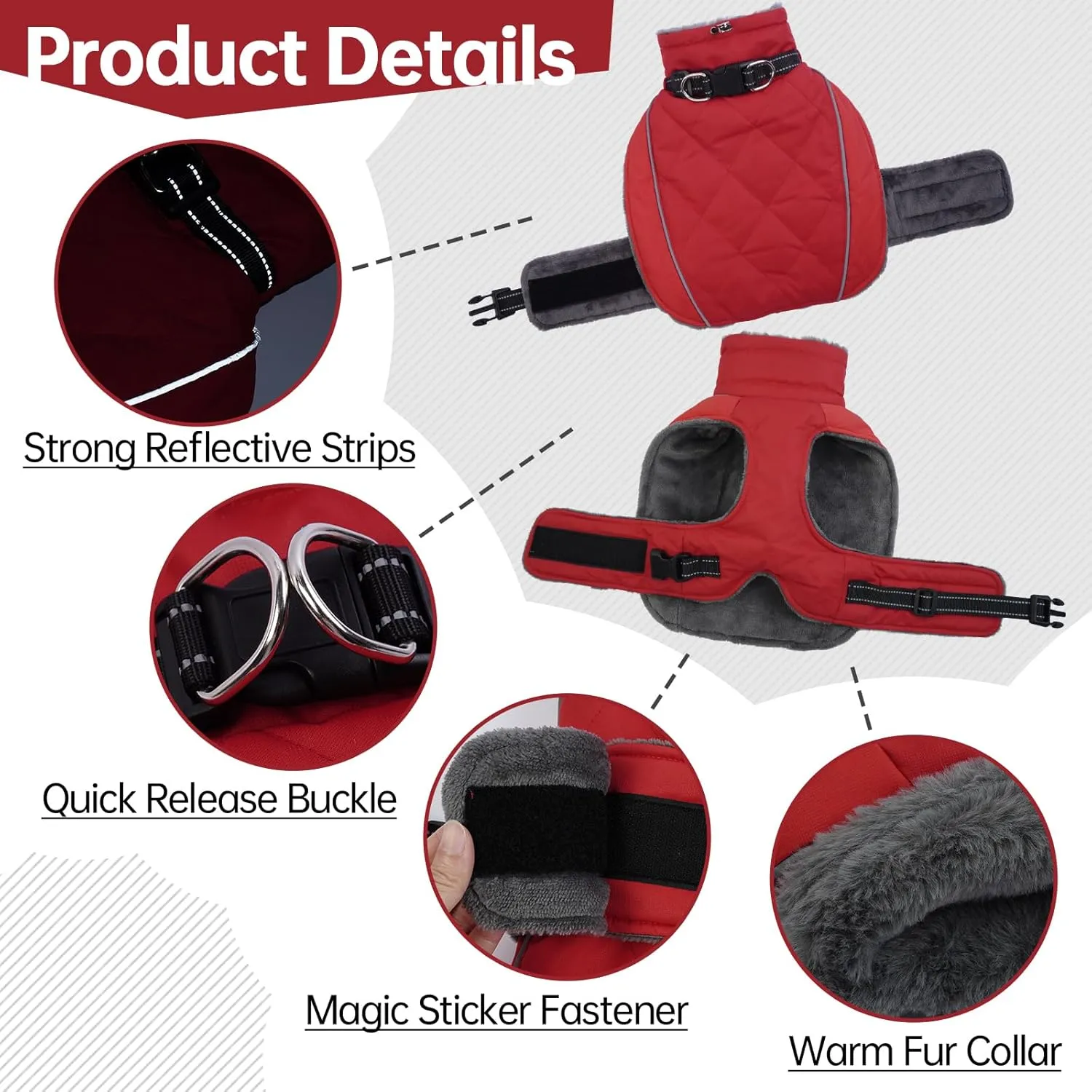 QBLEEV Warm Dog Coat Reflective Dog Jacket Adjustable Dog Winter Coat Turtleneck Dog Clothes for Cold Weather Waterproof Fleece Dog Snowsuit Dog Vest Dog Sweaters Dog Coats for Small Medium Large Dogs