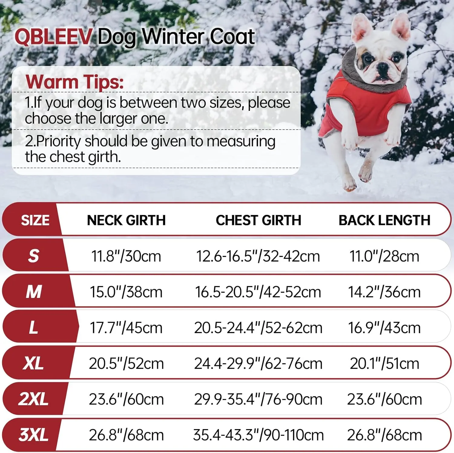 QBLEEV Warm Dog Coat Reflective Dog Jacket Adjustable Dog Winter Coat Turtleneck Dog Clothes for Cold Weather Waterproof Fleece Dog Snowsuit Dog Vest Dog Sweaters Dog Coats for Small Medium Large Dogs