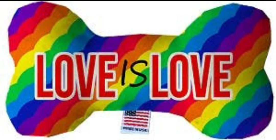 Rainbow hearts, or paw prints or Love is Love Plush Dog Toy Bone Made in the USA