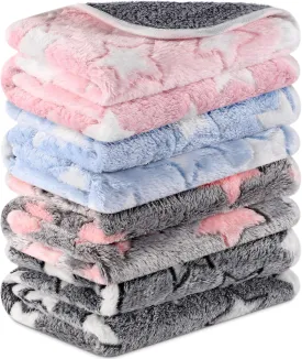 Reginary 4 Pcs Waterproof Guinea Pig Blankets Washable Small Animal Fleece Bedding Absorbent Guinea Pig Cage Liners Reusable Pet Pee Pad Sleep Mat for Hamster Ferret(Cute Star Pattern,28 x 56 Inch)