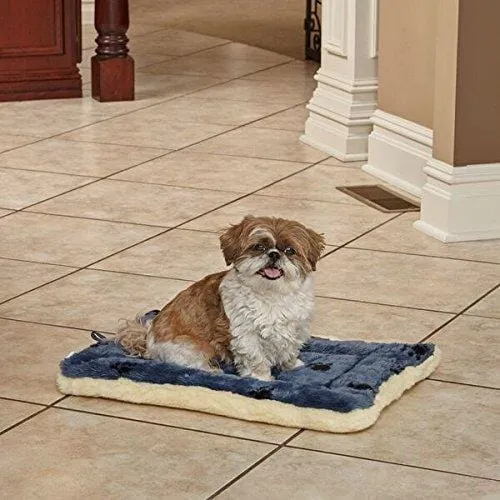 Reversible Paw Print Pet Bed in Blue / White, Dog Bed Measures 17L x 11W x 1.5H for "Tiny" Dog Breed, Machine Wash