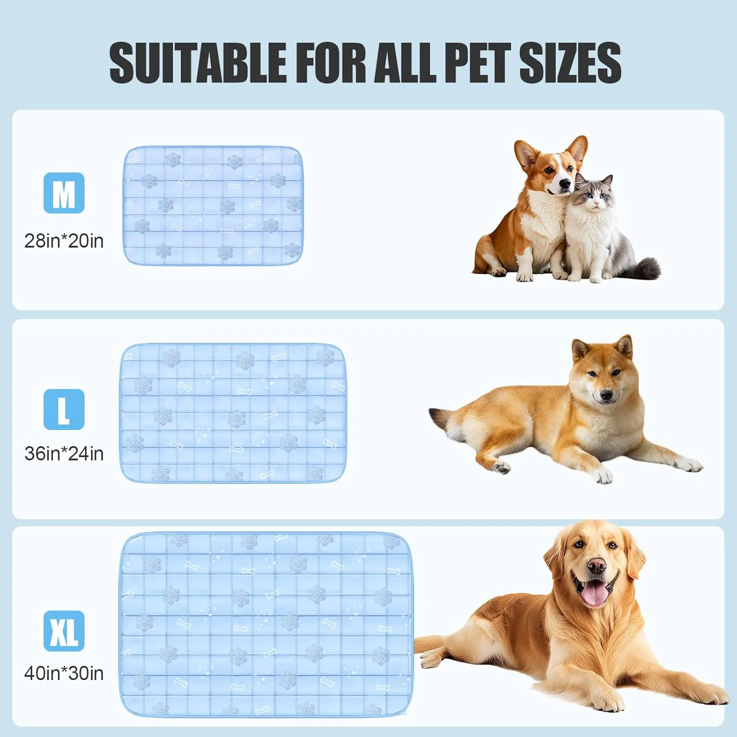 RIOGOO Dog Cooling Mat,Dog Blanket Washable,Cool Fabric & Internal Waterproof Cooling Pad (Blue, Large (36x24 inch))