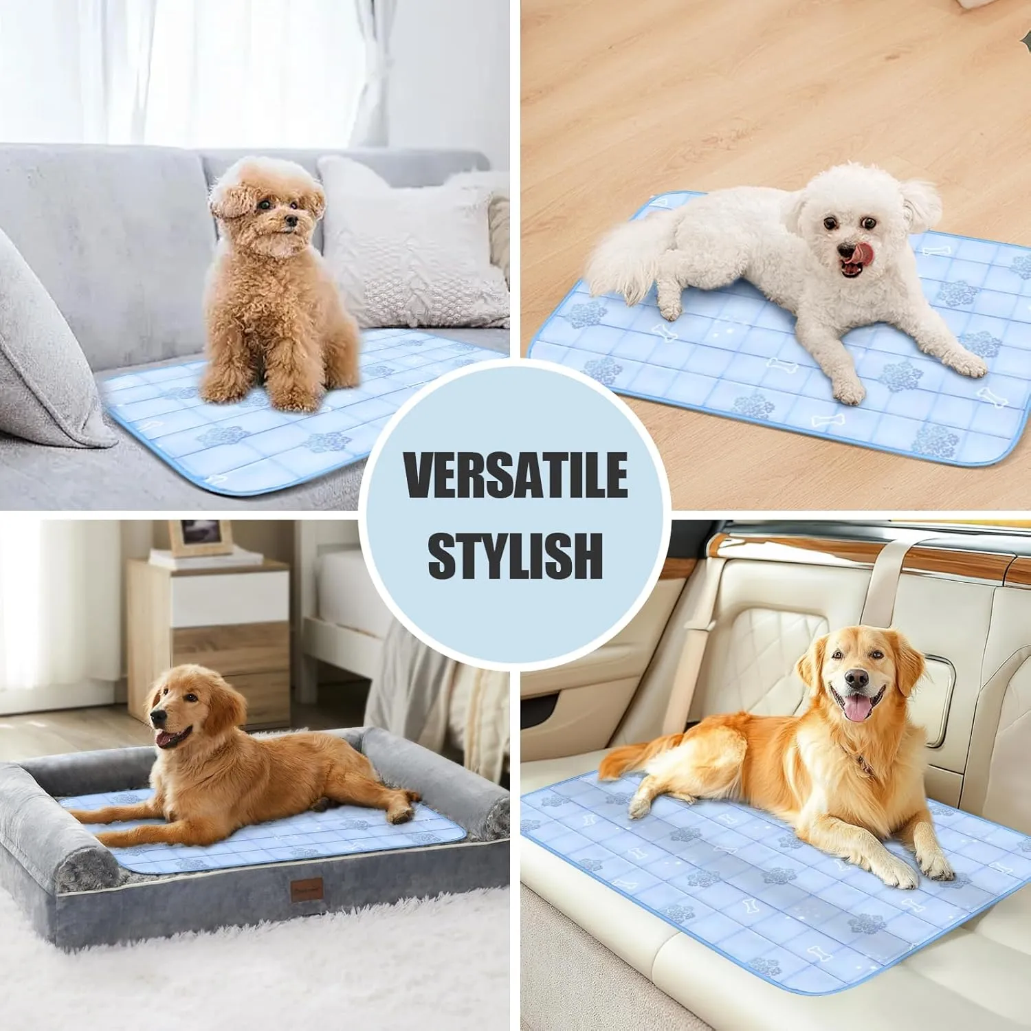 RIOGOO Dog Cooling Mat,Dog Blanket Washable,Cool Fabric & Internal Waterproof Cooling Pad (Blue, Large (36x24 inch))