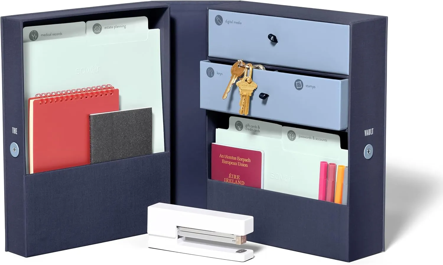 Savor | All-in-One Desk Organizer | Blue  Keep Desk, Office, and Home Organized All-in-One Storage System for Important Files, Documents, Stationery, and Office Supplies