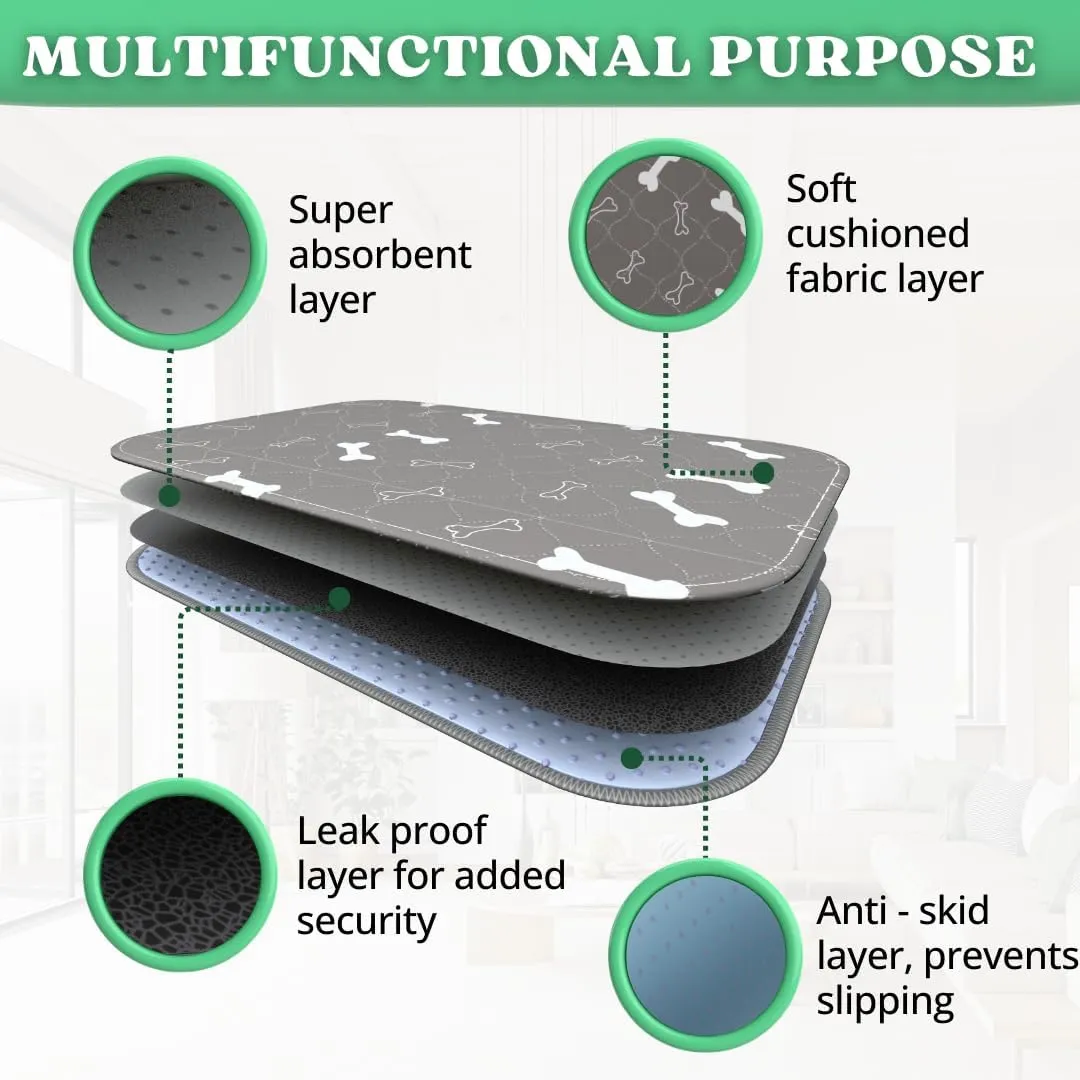 SIRA Group - 2 Pack Pee Pads for Dogs, Washable Pee Pads Non-Slip Puppy Pads Super Absorbent and Leak Proof Reusable Training Mats for Dogs & Cats (Grey, Medium)