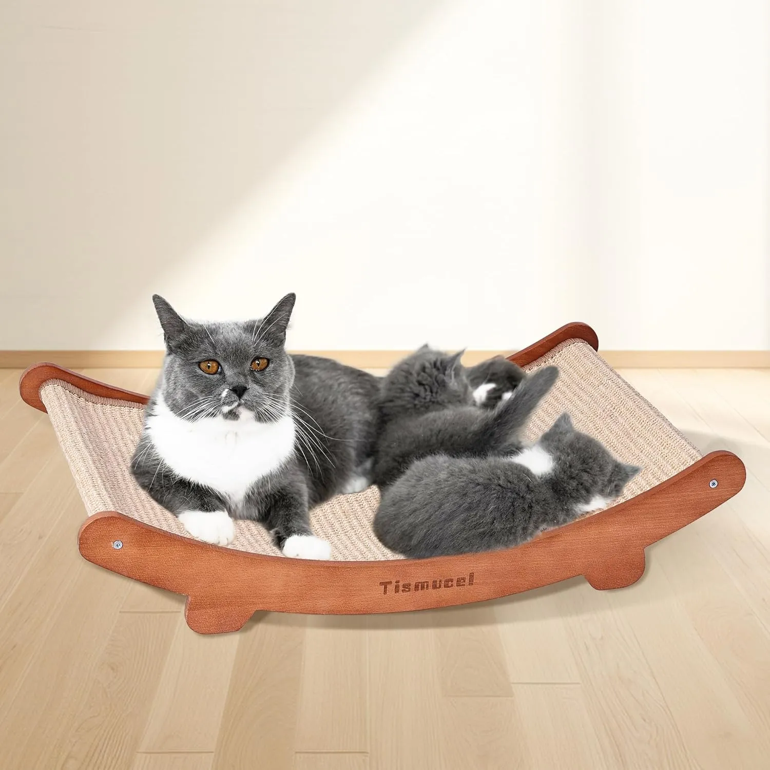 Sisal Cat Scratcher Bed, Beech Wood Cat Scratching Pad Indoor Cat Toy,Durable Cat Scratcher Board, Furniture Protector for Cats' Clawing and Play