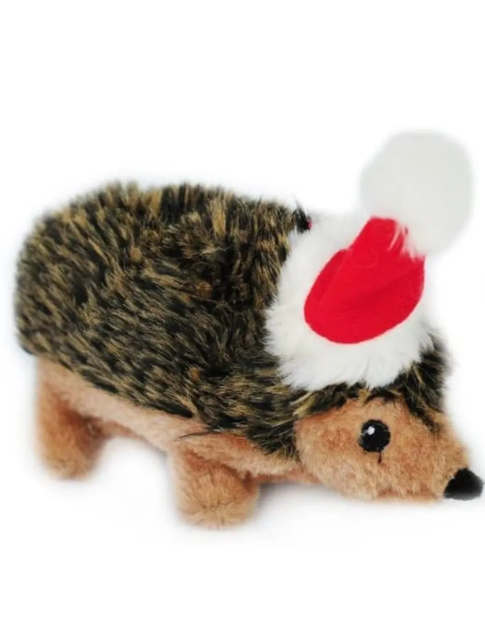 Small Christmas Holiday Hedgehog Plush Dog Toy with Santa Claus Hat