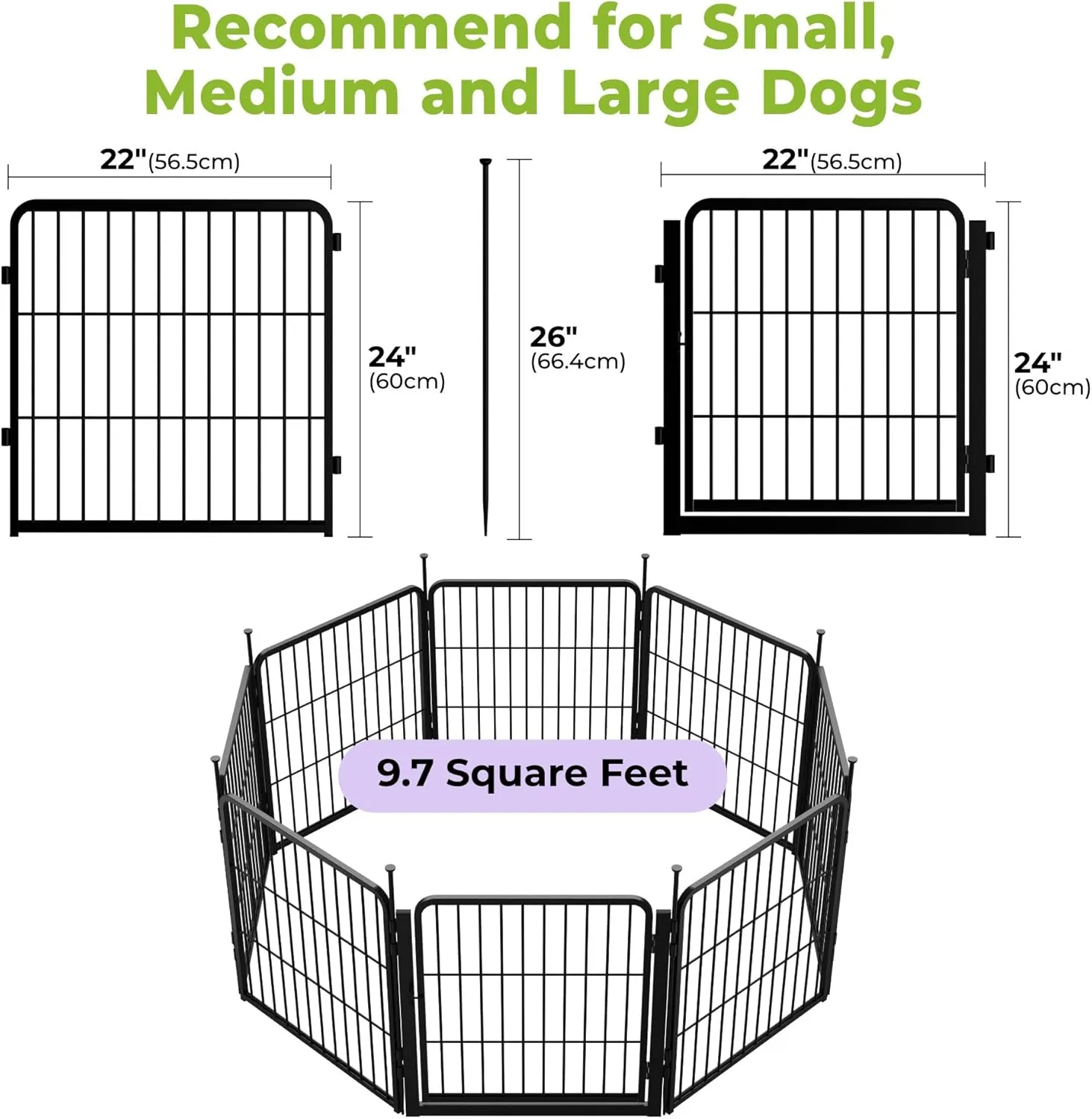 SunsGrove Dog Playpen with Wider Door, 24 inch 8 Panels Heavy Duty Dog Pen, Anti Rust Dog Fence, Easy Insert into Soil, Pet Playpen for Yard RV Camping, Black