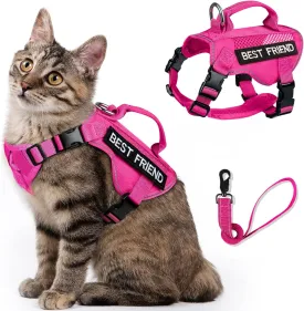 Tactical Cat Harness Leash, Air Mesh Large Adult Cat Walking Vest Harness Escape Proof, Reflective (APink, L)