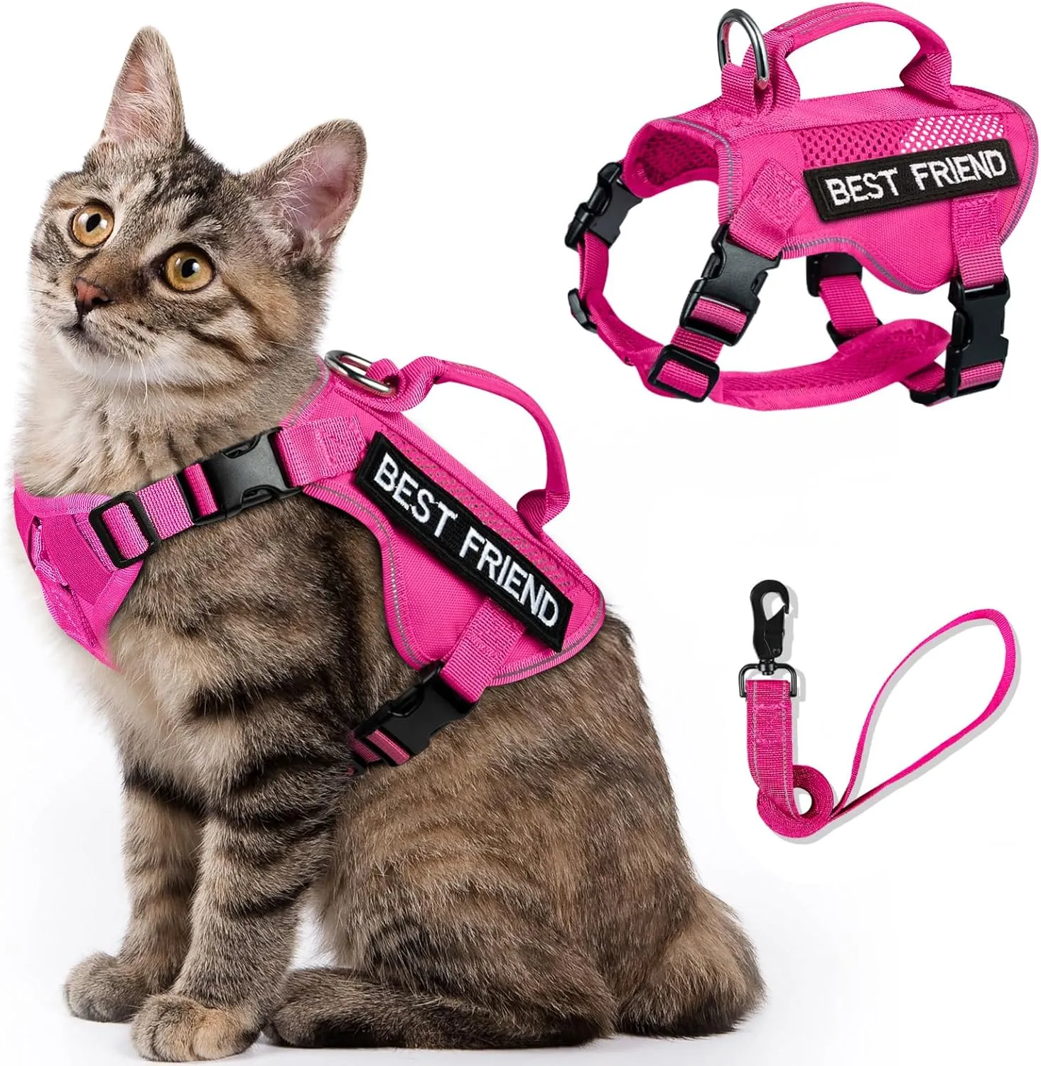 Tactical Cat Harness Leash, Air Mesh Large Adult Cat Walking Vest Harness Escape Proof, Reflective (APink, L)