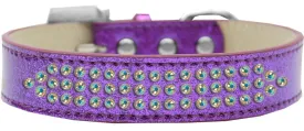 Three Row AB Crystal Ice Cream Dog Collar Purple Size 18