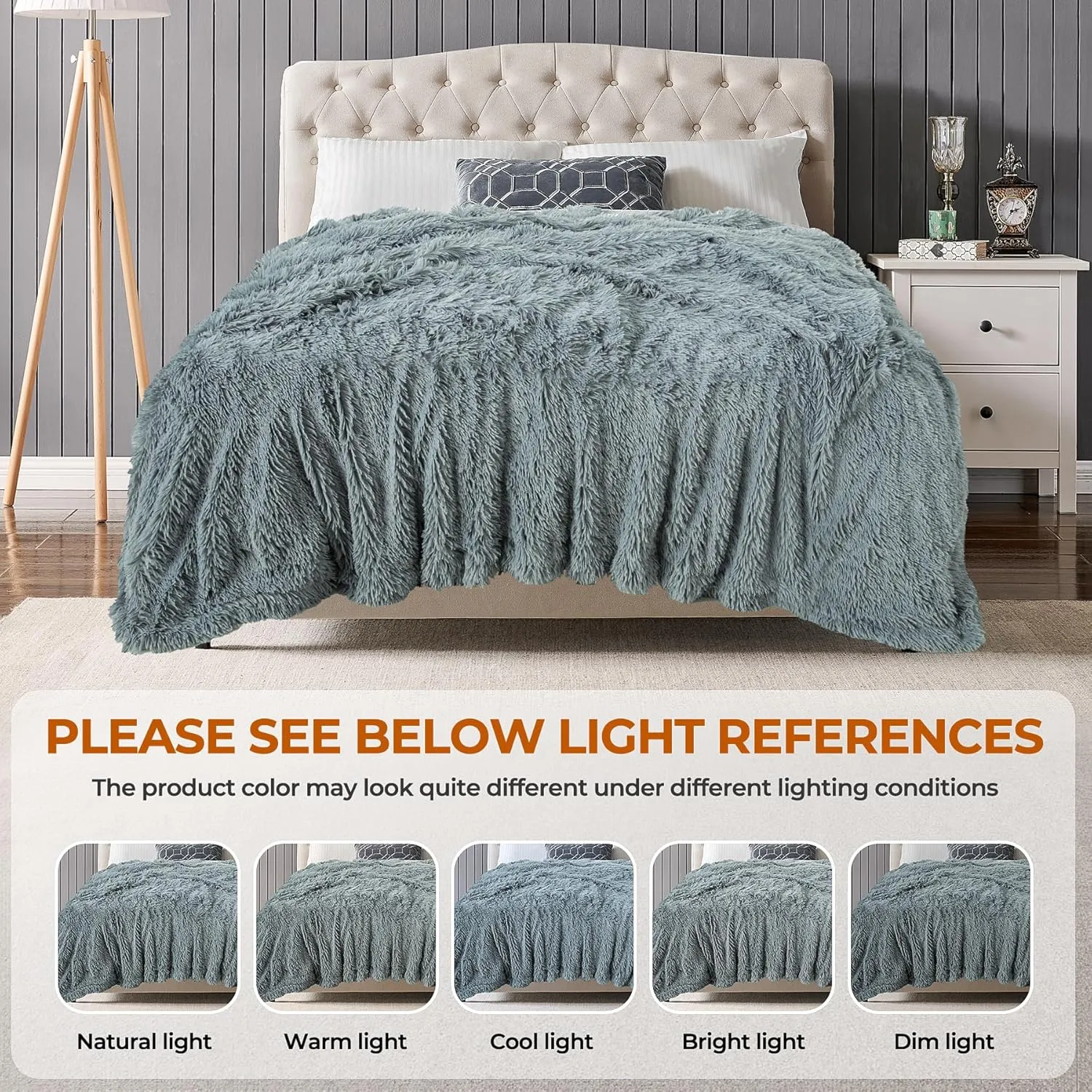 TOONOW Extra Soft Fuzzy Faux Fur Blanket Twin Size 70"x78", Reversible Lightweight Plush Fuzzy Cozy Soft Blankets and Throws for Couch Sofa Bed, Decorative Fluffy Plush Comfy Blanket, Blue Grey