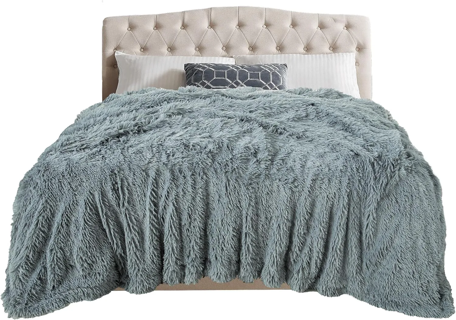 TOONOW Extra Soft Fuzzy Faux Fur Blanket Twin Size 70"x78", Reversible Lightweight Plush Fuzzy Cozy Soft Blankets and Throws for Couch Sofa Bed, Decorative Fluffy Plush Comfy Blanket, Blue Grey
