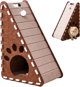 Triangular Felt Cat Scratcher & Bed,24in Tall Vertical Cat Scratch Pad with Plush Ball Toy Durable Mess-Free Space-Saving Indoor Scratcher Ramp for Claw Health (B)