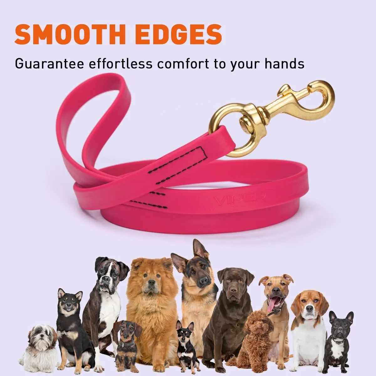Viper Biothane K9 Working Dog Leash Waterproof Lead for Tracking Training Schutzhund Odor-Proof Long Line with Solid Brass Snap for Puppy Medium and Large Dogs 4ft, Passionfruit Pink