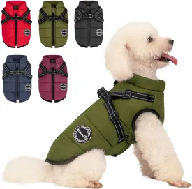 Warm Winter Coat, Fashion Sports Cold Weather Jacket With Built-in Harness, Reflective & Adjustable Comfortable Pet Vest, Waterproof Windproof Apparel for Small Dogs (Green)