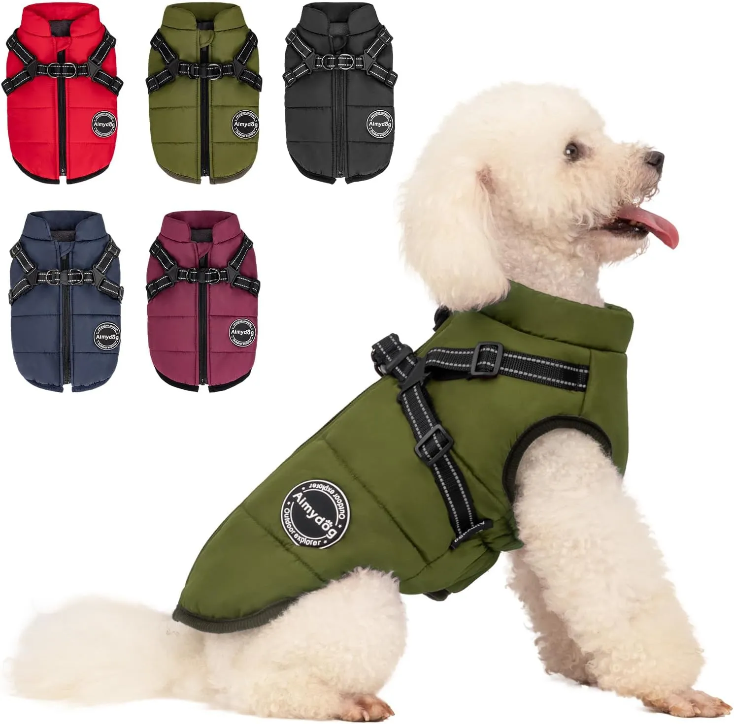 Warm Winter Coat, Fashion Sports Cold Weather Jacket With Built-in Harness, Reflective & Adjustable Comfortable Pet Vest, Waterproof Windproof Apparel for Small Dogs (Green)