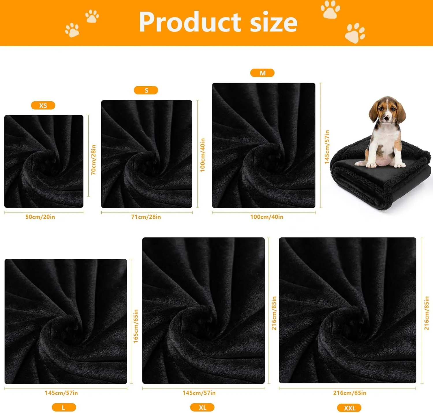 Waterproof Dog Blanket Reversible Pet Bed Cover Puppy Blankets Leakproof Sofa Couch Washable Cover Cat Fluffy Black Pet Blanket for Warm-L