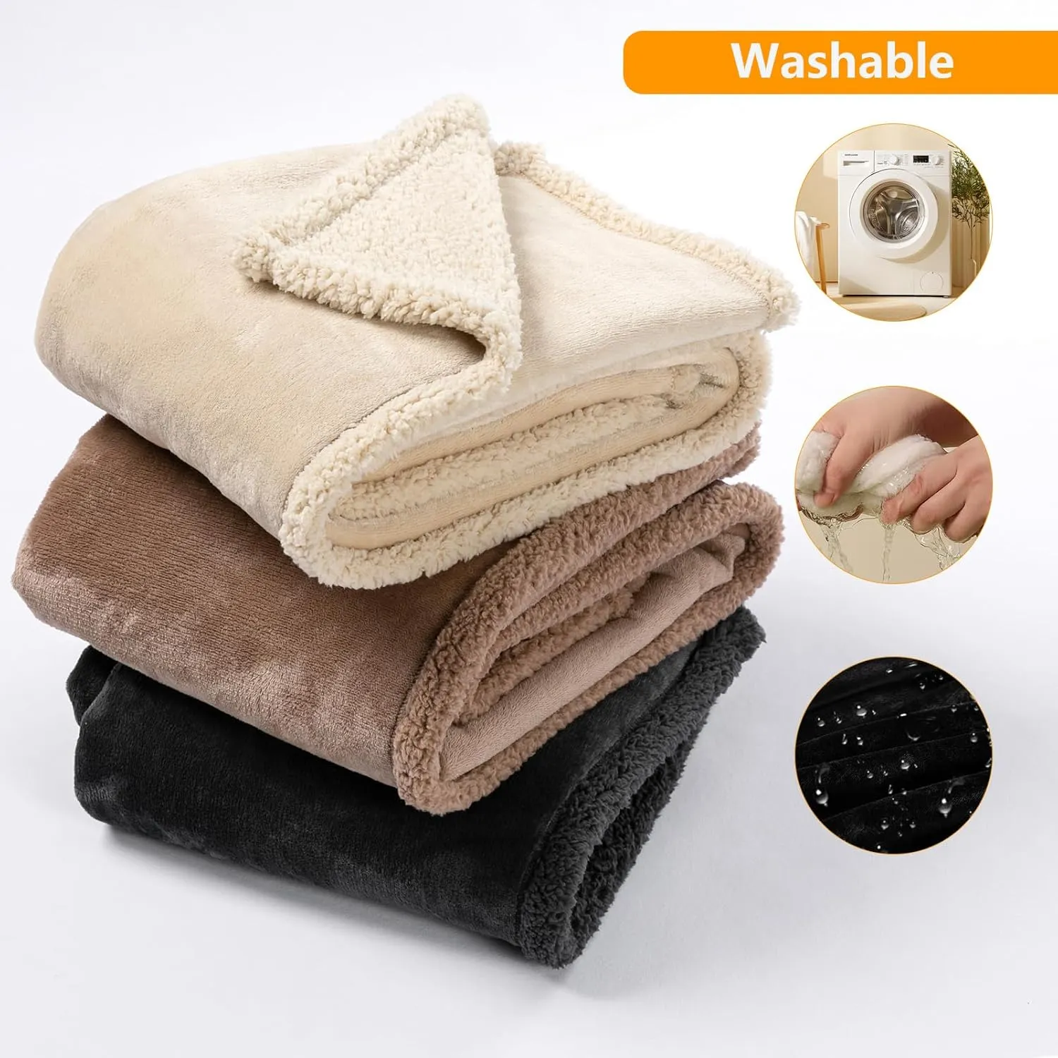 Waterproof Dog Blanket Reversible Pet Bed Cover Puppy Blankets Leakproof Sofa Couch Washable Cover Cat Fluffy Black Pet Blanket for Warm-L