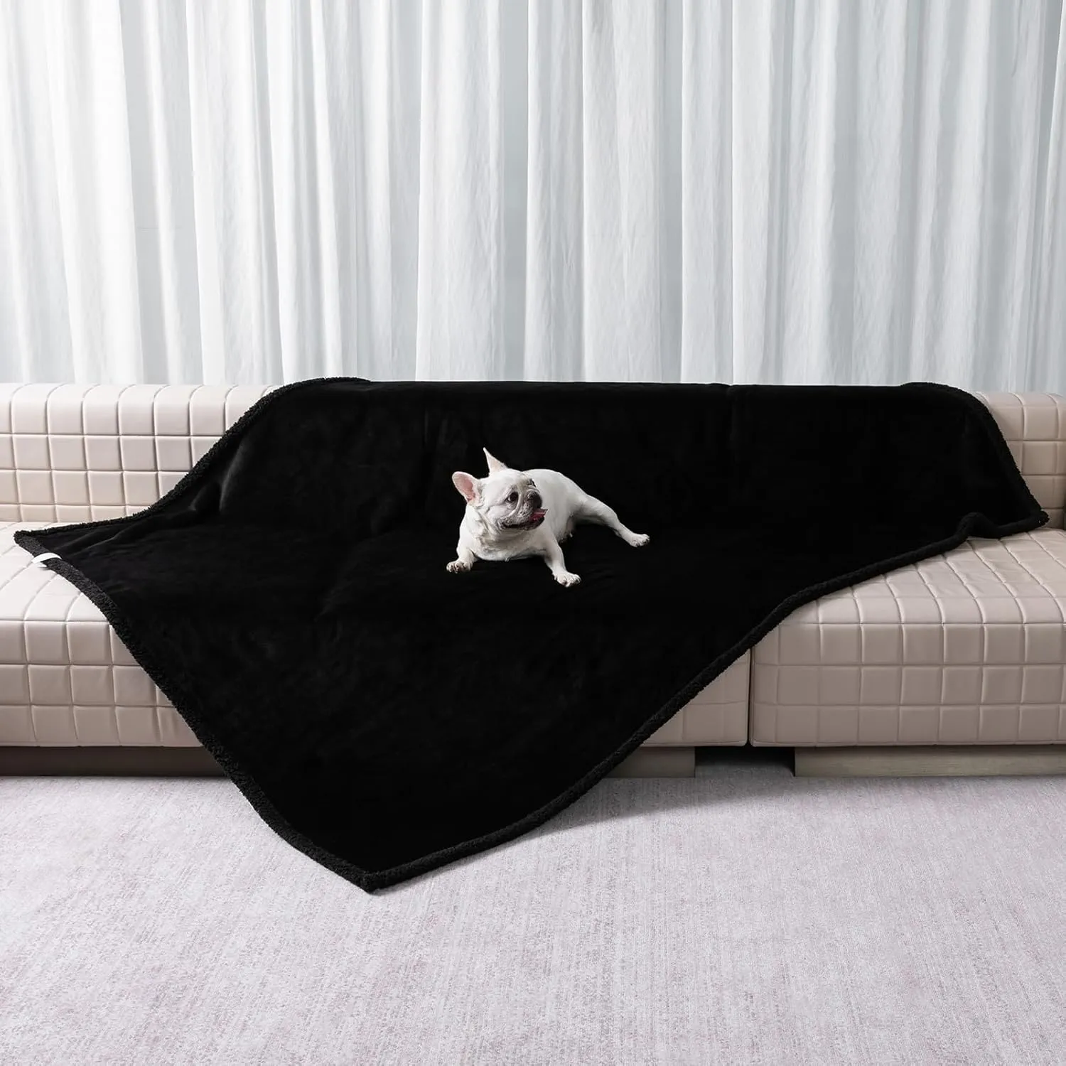 Waterproof Dog Blanket Reversible Pet Bed Cover Puppy Blankets Leakproof Sofa Couch Washable Cover Cat Fluffy Black Pet Blanket for Warm-L