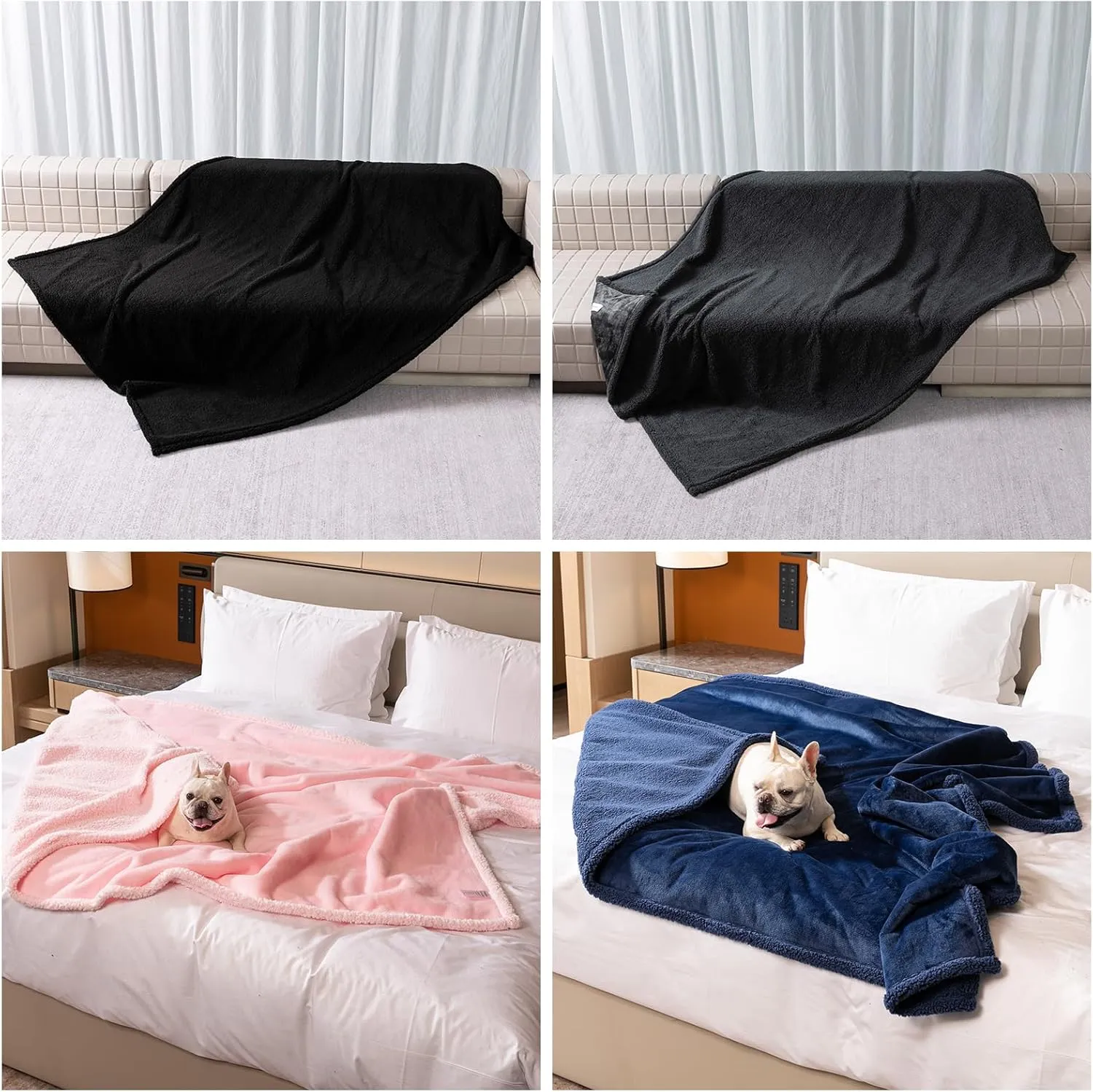 Waterproof Dog Blanket Reversible Pet Bed Cover Puppy Blankets Leakproof Sofa Couch Washable Cover Cat Fluffy Black Pet Blanket for Warm-L