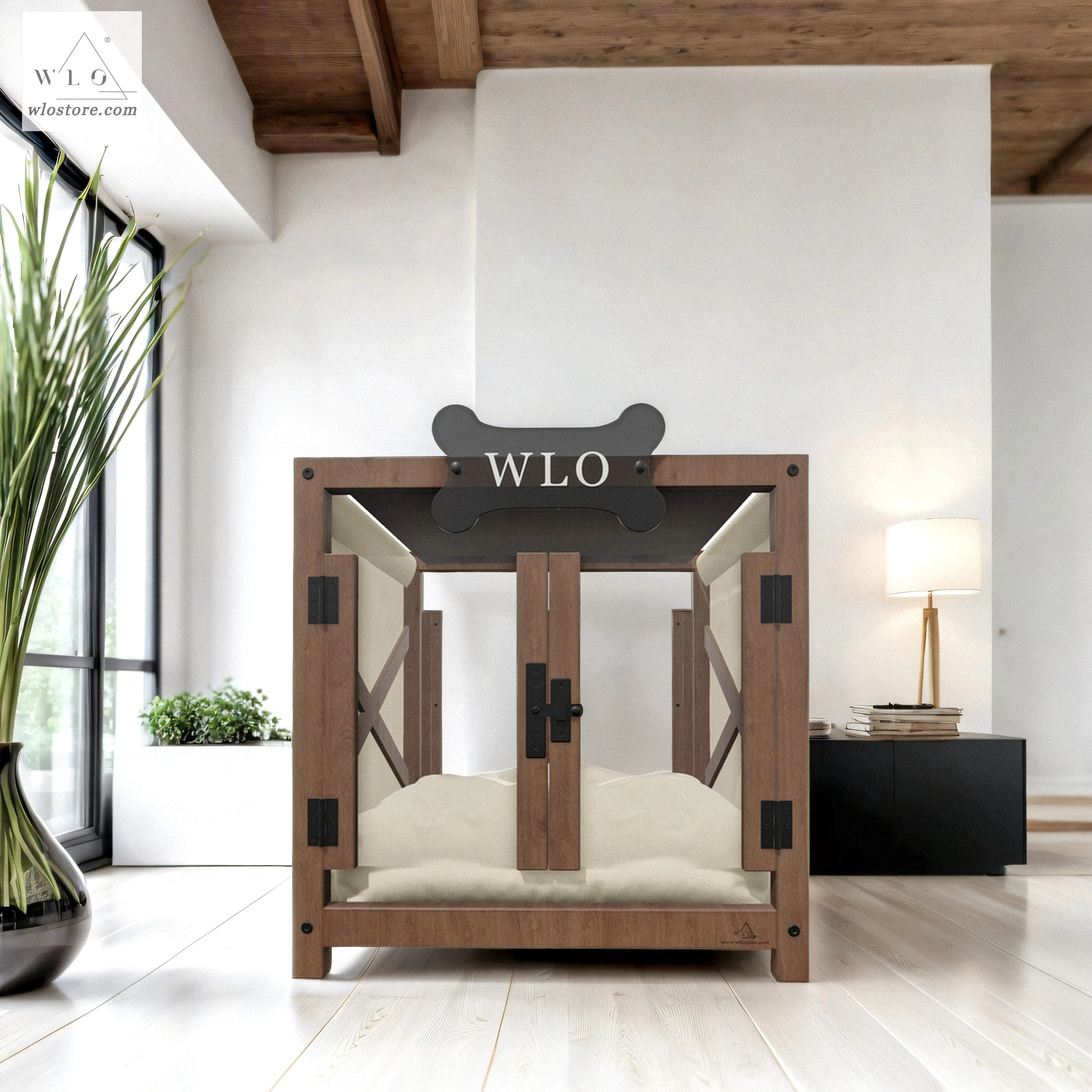 WLO® Walnut Pueblo Elevated Modern Dog House